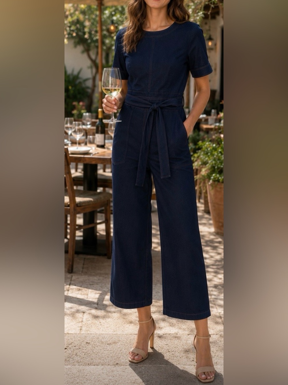 Shelby & Palmer Denim Short-Sleeve Belted Jumpsuit